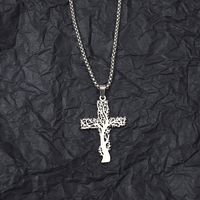 201 Stainless Steel Hip-Hop Hollow Out Human Cross Tree Pendant Necklace sku image 4