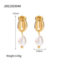 1 Pair IG Style Shell Pearl 304 Stainless Steel 18K Gold Plated Drop Earrings main image 2