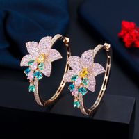 1 Par Estilo Vintage Estilo Clásico Geométrico Flor Embutido Cobre Circón Aretes main image 8