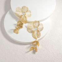 1 Piece Sweet Flower Mesh Inlay 304 Stainless Steel Pearl 18K Gold Plated Drop Earrings main image 1
