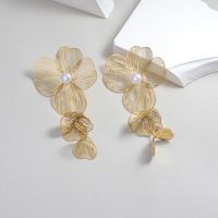 1 Piece Sweet Flower Mesh Inlay 304 Stainless Steel Pearl 18K Gold Plated Drop Earrings main image 4