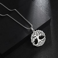 201 Stainless Steel Hip-Hop Hollow Out Round Life Tree Skull Pendant Necklace sku image 3