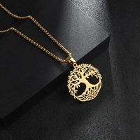 201 Stainless Steel Hip-Hop Hollow Out Round Life Tree Skull Pendant Necklace sku image 8