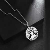 201 Stainless Steel Hip-Hop Hollow Out Round Life Tree Skull Pendant Necklace sku image 4