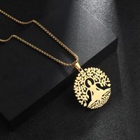 201 Stainless Steel Hip-Hop Hollow Out Round Life Tree Skull Pendant Necklace sku image 9