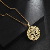 201 Stainless Steel Hip-Hop Hollow Out Round Life Tree Skull Pendant Necklace sku image 10