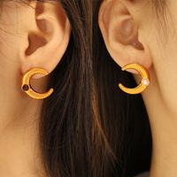 1 Pair Vintage Style Moon Plating Inlay Titanium Steel Glass Stone 18K Gold Plated Ear Studs main image 4