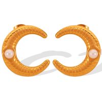 1 Pair Vintage Style Moon Plating Inlay Titanium Steel Glass Stone 18K Gold Plated Ear Studs main image 5