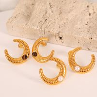 1 Pair Vintage Style Moon Plating Inlay Titanium Steel Glass Stone 18K Gold Plated Ear Studs main image 1