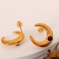 1 Pair Vintage Style Moon Plating Inlay Titanium Steel Glass Stone 18K Gold Plated Ear Studs main image 3