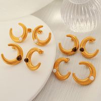 1 Pair Vintage Style Moon Plating Inlay Titanium Steel Glass Stone 18K Gold Plated Ear Studs main image 2