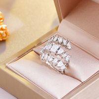 Copper Silver Plated French Style Shiny Inlay Solid Color Zircon Open Rings main image 6