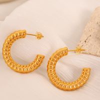 1 Pair Vintage Style Simple Style C Shape Circle Plating Titanium Steel 18K Gold Plated Ear Studs main image 2