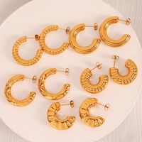 1 Pair Vintage Style Simple Style C Shape Circle Plating Titanium Steel 18K Gold Plated Ear Studs main image 3