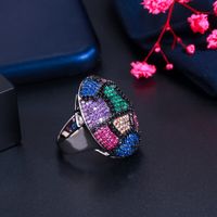 Copper White Gold Plated Rhodium Plated Rock Commute Inlay Colorful Zircon Open Rings main image 6