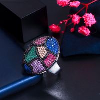 Copper White Gold Plated Rhodium Plated Rock Commute Inlay Colorful Zircon Open Rings main image 5