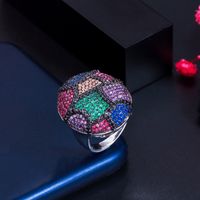 Copper White Gold Plated Rhodium Plated Rock Commute Inlay Colorful Zircon Open Rings main image 8
