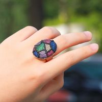 Copper White Gold Plated Rhodium Plated Rock Commute Inlay Colorful Zircon Open Rings main image 3