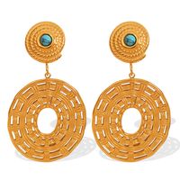 1 Pair Vintage Style Simple Style Solid Color Plating Inlay Titanium Steel Turquoise 18K Gold Plated Drop Earrings main image 7