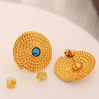 1 Pair Vintage Style Simple Style Solid Color Plating Inlay Titanium Steel Turquoise 18K Gold Plated Drop Earrings main image 3