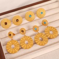 1 Pair Vintage Style Simple Style Solid Color Plating Inlay Titanium Steel Turquoise 18K Gold Plated Drop Earrings main image 2