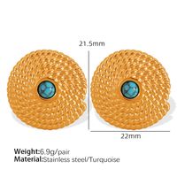 1 Pair Vintage Style Simple Style Solid Color Plating Inlay Titanium Steel Turquoise 18K Gold Plated Drop Earrings sku image 2