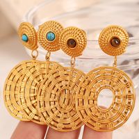 1 Pair Vintage Style Simple Style Solid Color Plating Inlay Titanium Steel Turquoise 18K Gold Plated Drop Earrings main image 4