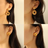 1 Pair Vintage Style Simple Style Solid Color Plating Inlay Titanium Steel Turquoise 18K Gold Plated Drop Earrings main image 5