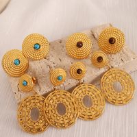 1 Pair Vintage Style Simple Style Solid Color Plating Inlay Titanium Steel Turquoise 18K Gold Plated Drop Earrings main image 1
