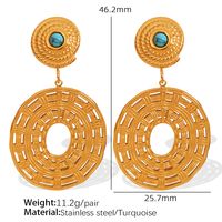 1 Pair Vintage Style Simple Style Solid Color Plating Inlay Titanium Steel Turquoise 18K Gold Plated Drop Earrings main image 10