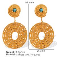 1 Pair Vintage Style Simple Style Solid Color Plating Inlay Titanium Steel Turquoise 18K Gold Plated Drop Earrings sku image 4