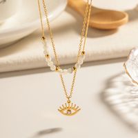 304 Stainless Steel 18K Gold Plated IG Style Simple Style Beaded Hollow Out Inlay Devil's Eye Zircon Double Layer Necklaces main image 6