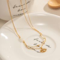 304 Stainless Steel 18K Gold Plated IG Style Simple Style Beaded Hollow Out Inlay Devil's Eye Zircon Double Layer Necklaces main image 4