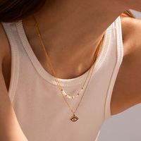 304 Stainless Steel 18K Gold Plated IG Style Simple Style Beaded Hollow Out Inlay Devil's Eye Zircon Double Layer Necklaces main image 5