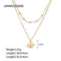 304 Stainless Steel 18K Gold Plated IG Style Simple Style Beaded Hollow Out Inlay Devil's Eye Zircon Double Layer Necklaces main image 2