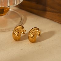 1 Pair Vintage Style French Style C Shape Geometric Polishing Plating 304 Stainless Steel 18K Gold Plated Ear Studs main image 6