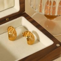 1 Pair Vintage Style French Style C Shape Geometric Polishing Plating 304 Stainless Steel 18K Gold Plated Ear Studs main image 4