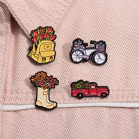 Style De Bande Dessinée Mignon Style Cow-boy Moto Coupe Fleur Alliage Vernis Au Four Placage Unisexe Broches main image 1