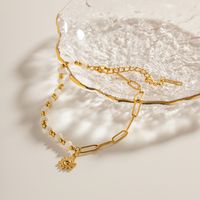 Edelstahl 304 18 Karat Vergoldet IG-Stil Einfacher Stil Perlen Büroklammer Sonne Armbänder main image 4