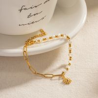 Edelstahl 304 18 Karat Vergoldet IG-Stil Einfacher Stil Perlen Büroklammer Sonne Armbänder main image 1