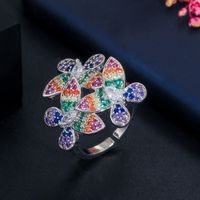 Copper Silver Plated Casual Vacation Shiny Inlay Colorful Zircon Open Rings main image 8