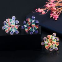 Copper Silver Plated Casual Vacation Shiny Inlay Colorful Zircon Open Rings main image 4