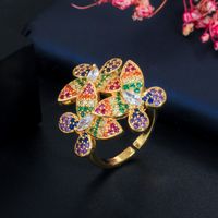 Copper Silver Plated Casual Vacation Shiny Inlay Colorful Zircon Open Rings main image 7