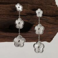 1 Pair Vintage Style Commute Flower Plating 304 Stainless Steel 18K Gold Plated Drop Earrings main image 1