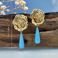 1 Pair Classical French Style Romantic Geometric Rose Natural Stone Resin Copper Drop Earrings Ear Studs main image 2