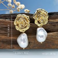 1 Pair Classical French Style Romantic Geometric Rose Natural Stone Resin Copper Drop Earrings Ear Studs main image 4