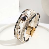 Bohemian Classic Style Leopard Pu Leather Copper Inlay Rhinestones Women's Bangle main image 4