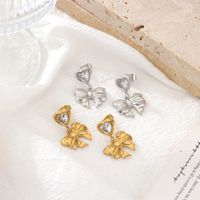 1 Pair Vintage Style Sweet Commute Heart Shape Bow Knot Inlay 304 Stainless Steel Zircon White Gold Plated Gold Plated Drop Earrings main image 1