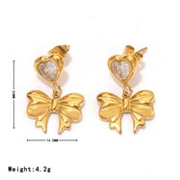 1 Pair Vintage Style Sweet Commute Heart Shape Bow Knot Inlay 304 Stainless Steel Zircon White Gold Plated Gold Plated Drop Earrings main image 2