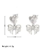 1 Pair Vintage Style Sweet Commute Heart Shape Bow Knot Inlay 304 Stainless Steel Zircon White Gold Plated Gold Plated Drop Earrings main image 3